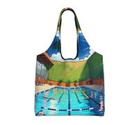 rrxnbcgg Flamingo and swimming pool Lightweight Medium Reusable Grocery Shopping Cloth Bags, Suitable for DIY, Advertising, Promotion, Gift, Activity