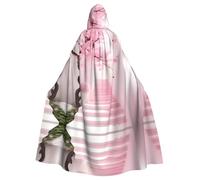 rrxnbcgg Pink cherry blossom staircase Fully printed polyester hooded cape, comfortable and durable, suitable for Halloween and other themed parties and stage scenes