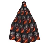 rrxnbcgg Wolves in the Flame Roar Fully printed polyester hooded cape, comfortable and durable, suitable for Halloween and other themed parties and stage scenes