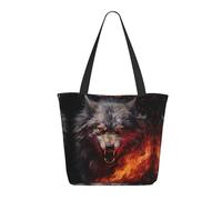 rrxnbcgg Wolves in the Flame Roar Washable Canvas Tote Bag for Women with, Large Capacity Shoulder Bag with for Travel, Work Daily Use