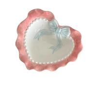 RRYPBOVG Ceramic Jewelry Dish Ceramic Jewelry Display Tray Dinner Plate Love Bow Wavy Edge Breakfast Home Decor Photography Props(Pink -15cm)