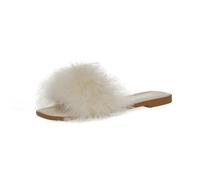 RRYPBOVG Cotton Slippers Slippers Women Square Toe Furry Flat Shoes Office Ladies Slides Flats Green White Pink(White,37)