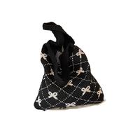 RRYPBOVG Crochet Bags For Women Bow Knitted Women's Foldable Rope Shoulder Sweet Knitting Handbag Tote Bag(Black)