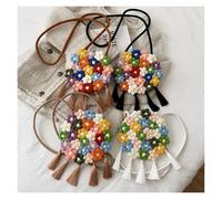 RRYPBOVG Crochet Bags For Women Flower DIY Knitted Bag Women Cotton Daisy Shoulder Messenger Pearl Chain Crochet Bags(WHITE)