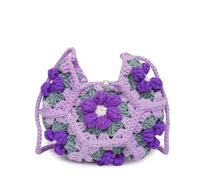 RRYPBOVG Crochet Bags For Women Three-dimensional Puff Flower One-shoulder Cross-body Crescent Bag Pure Handmade Bag(Purple)
