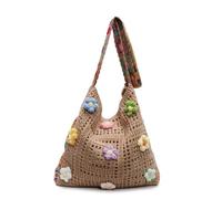 RRYPBOVG Crochet Bags For Women Women Flower Crochet Handbag Capacity Knitting Tote Bag Stylish Knit Shoulder Bag(Brown)