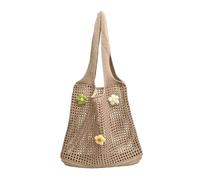 RRYPBOVG Crochet Bags For Women Women Knitted Tote Bag Crochet Shoulder Bag With Flower Decor Fashion Tote Handbags(Khaki)