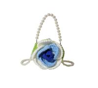 RRYPBOVG Crochet Bags For Women Women’s Rose Flower Shaped Pearl Clutch, Mini Floral Woven Beaded Shoulder Purse(Blue)