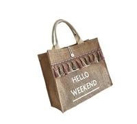 RRYPBOVG Tote linen bags Canvas Handbag Women Large Capacity Tassel Shoulder Bag Simple Letter Top-handle Bag Linen Lady Tote Shopping Weekend Bag(White)