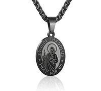 RS Saint St Michael/Christopher/Jude/Benedict/Joseph/Anthony Medal Necklace for Men Boys 24 In Religious gifts, 1.1*0.7 inch (27*18mm), Stainless Steel, No Gemstone