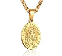 RS Saint St Michael/Christopher/Jude/Benedict/Joseph/Anthony Medal Necklace for Men Boys 24 In Religious gifts, Stainless Steel, No Gemstone