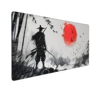 Rsaoyan Extra Large Gaming Mouse Pad, Samurai and Bamboo Forest Japanese Style, Non-Slip Rubber Base, Stitched Edges, 35.4 x 15.7 Inches