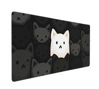 Rsaoyan Large Gaming Mouse Pad, Cute Black and White Cat Design, Non-Slip Rubber Base, Stitched Edges, Easy to Clean Office Computer Accessory, 35.4 x 15.7 Inches