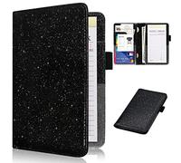 RSAquar Server Books for Waitress, Cute Waitstaff Organizer Wallet Support with 7 Storage Pockets for Recipes and Guest Check, Leather Waiter Book Fit Server Apron, Black Glitter