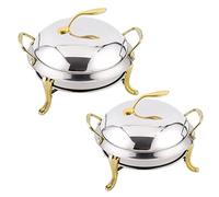 RSBFER Chafing Dish Set of 2 Pcs Stainless Steel Round Buffet Servers Warmers with Food Pan, Fuel Holder and Lid for Restaurant Parties Weddings,Gold,26cm