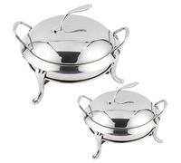 RSBFER Chafing Dish Set of 2 Pcs Stainless Steel Round Buffet Servers Warmers with Food Pan, Fuel Holder and Lid for Restaurant Parties Weddings,Silver,18cm