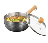 RSBFER Stainless Steel Yukihira Pan, Traditional Japanese Nonstick Saucepan with Wood Handle for Cooking, Noodles, Soups, Hot Milk,22cm/8.7in