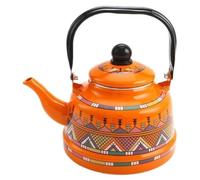 RSBFER Vintage Floral Enamel Tea Kettle - Quick Heating Stovetop Teapot with Cool Touch Porcelain Handle for Hot Water, No Whistling,Orange,1.1L