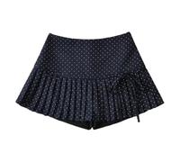 RSBFK Women's Cute Polka Dot Pleated Flared Hem A-Line Short Skirt with Lining Shorts Dark Blue S