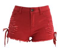 RSBFK Womens High Waist Lace Up Denim Shorts Ripped Hole Juniors Short Jeans Red XL