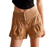 RSBFK Women's High Waist Ruffle Raw Hem Loose Fit Wide Leg Denim Shorts Brown XL