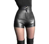 RSBFK Women's High Waisted Faux Leather Stretchy Hot Pants Sexy Disco Short Shorts, 1#black, L