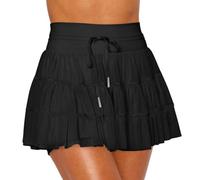 RSBFK Women's High Waisted Ruffled Tennis Skirt Pleated Mesh Layered Tulle Flowy Skirt Black M