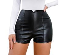 RSBFK Women's Sexy High Waisted Faux Leather Shorts Slim Fit Pleated Festival Rave Shorts Black S