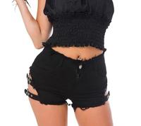 RSBFK Women's Summer High Waisted Denim Shorts Casual Frayed Raw Hem Jean Shorts Black S