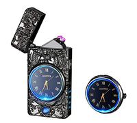 RSBYE Watch Lighter Electric Lighter Dual Arc Plasma Lighters USB Lighters Rechargeable with Battery Display, Cool Lighteres with Clock & Flashlight, Unique Gift for Men and Women (Dragon Black)