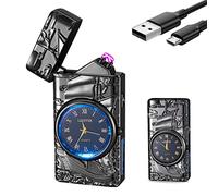 RSBYE Watch Lighter Electric Lighter Dual Arc Plasma Lighters USB Lighters Rechargeable with Battery Display, Cool Lighteres with Clock & Flashlight, Unique Gift for Men and Women (Boat Black)
