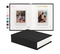 Rseozr Instax Mini Photo Album with Writing Space, Linen Cover, Black | Compatible with 2x3 inch & Polaroid Pictures, 28 Recessed Clear Pockets, Wedding Guest Book and Family Memories
