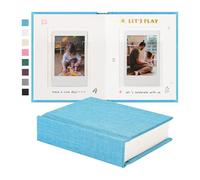 Rseozr Instax Mini Photo Album with Writing Space, Linen Cover, Blue | Compatible with 2x3 inch & Polaroid Pictures, 28 Recessed Clear Pockets, Wedding Guest Book and Family Memories