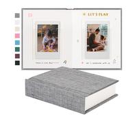 Rseozr Instax Mini Photo Album with Writing Space, Linen Cover, Grey | Compatible with 2x3 inch & Polaroid Pictures, 28 Recessed Clear Pockets, Wedding Guest Book and Family Memories