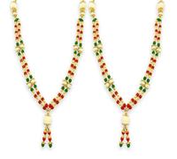 RSGM 16 Inch Artificial White Pearl Bead Moti Garland Mala for Photo Frames, God Idols Murti and Loved Ones (Pack of 2)