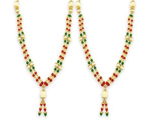 RSGM 16 Inch Artificial White Pearl Bead Moti Garland Mala for Photo Frames, God Idols Murti and Loved Ones (Pack of 2)