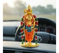 RSGM Golden Lord Murugan Idol with Crystals Stones for Car Dashboard/Pooja/Office - 10cm