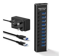 RSHTECH 10-Port Powered USB Hub (10Gbps Version, RSH-A10S) | Aluminum 10Gbps Powered USB-C Hub with 12V/3A (36W) Power Supply for Laptops & Desktops with USB-A/ USB-C/Thunderbolt Ports