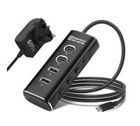 RSHTECH 10Gbps Powered USB C Hub, Aluminium 4-Port USB3.2 Splitter with 2 USB-A, 2 USB-C Data Ports and 2ft Extension Cable for Type-C/Thunderbolt Port Laptops