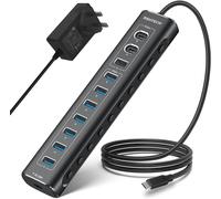 RSHTECH 60W Powered USB 3.2 Hub, 11-Port USBC Hub with 10Gbps Data Port (2C+1A)