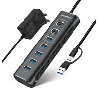 RSHTECH Powered USB 3.1/3.2 Hub, 7-Port USBC Hub with 3x 10Gbps Data Ports (2C+