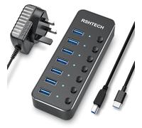 RSHTECH Powered USB C 3.0 Hub, USB C to 7-Port USB 3.0 Hub with Individual On/Off Switches with 5V/2A Power Adapter (RSH-518C)