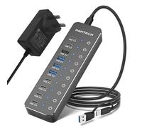 RSHTECH Powered USB C/3.2 Hub 60W, 10 Port USB HUB with 3x 10Gbps USB 3.2 Ports (2C+1A), 7x 5Gbps USB 3.0 Ports (4C+3A), 3.3ft USB-C/A Cable and 12V/5A Power Adapter