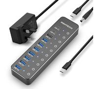 RSHTECH Powered USB-C Hub 3.2, 10-Port USBC Hub with 3x 10Gbps USB 3.2 Data Ports (2C+1A), 7x USB-A 3.0 5Gbps Splitter and 12V/5A (60W) Power Adapter, RSH-ST10C