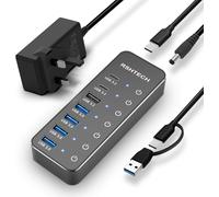 RSHTECH Powered USB Hub 3.1/3.2 Gen2, 7-Port USBC Hub with 4 USB 3.0, 10Gbps US