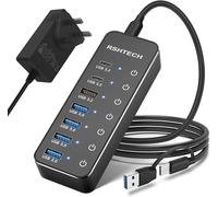 RSHTECH Powered USB Hub 3.1/3.2 Gen2, 7-Port USBC Hub with 4 USB 3.0, 10Gbps USB