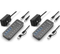 RSHTECH Powered USB Hub 3.1/3.2 Gen2, 7-Port USBC Hub with 4 USB 3.0, 10Gbps USB-A & 2 USB-C Data Ports, Aluminum USB3.2 Splitter for Laptops, PC and More (Upgraded Version, RSH-ST07C) (Pack of 2)