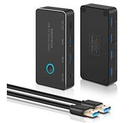 RSHTECH USB 3.0 Switch, 2 In 5 Output USB3 Sharing Switcher for 2 Computer Share 4 USB 3.0 & 3.5mm Audio, KV Switcher for Printers, Mouse, Keyboards, HDD Drives and More