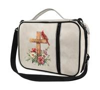 Rshubino Bible Cover Floral Carrying Book Case Cross Red Bird Bible Tote Bag for Women Crossbody Bible Case with Zipper Pocket Fits for Standard Size Bible