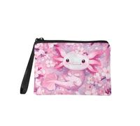 Rshubino Coins Purse for Women Mini Wallet Coins Bag with Wristlet Strap Key Credit Cards Holder for Travel Shopping, Cherry Blossom Axolotl, Fashion